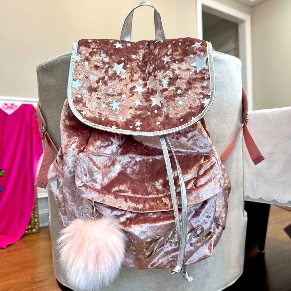 Justice Pink Velvet Backpack and pouch Set